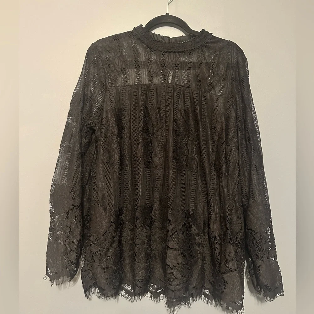 Ultra Pink black lace long sleeve shirt blouse size XL - Picture 1 of 8